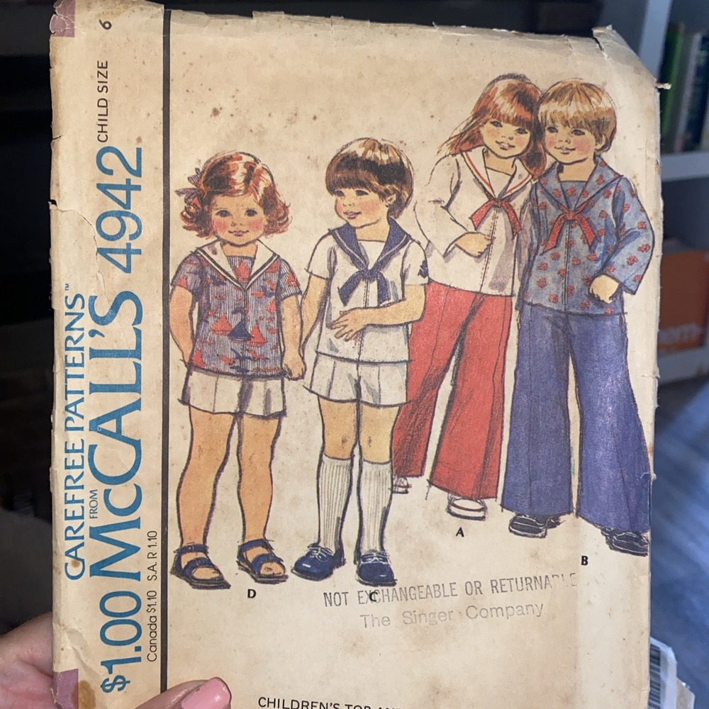Vintage McCalls 1976 Sailor Sewing Pattern 4942 Size 6 Childrens Top Pants Cut